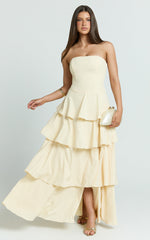 Suzy Maxi Dress - Tiered Ruffle Lace Up Dress in Lemon