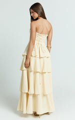 Suzy Maxi Dress - Tiered Ruffle Lace Up Dress in Lemon