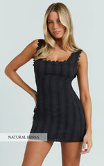 Sylvia Mini Dress - Square Neck Lace Trim A Line Mini Dress in Black