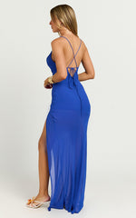 Talia Maxi Dress - Cowl Neck Low Back Dress in Blue