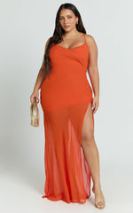 Talia Maxi Dress - Cowl Neck Low Back Dress in Orange