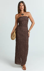 Tamika Midi Dress - Crochet Strapless Column Dress in Chocolate