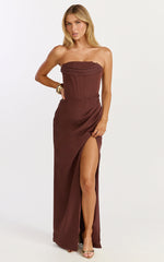 Tara Maxi Dress - Strapless Corset Drape Skirt Dress in Chocolate