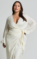 Taylor Midi Dress - Long Sleeve Wrap Dress in White