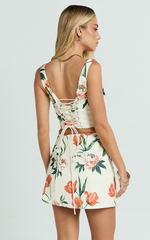 Tracey Top - Paneled Front Lace Back Corset Top in Rustic Floral