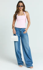 Tyler Top - Adjustable Halter Fitted Top in Baby Pink