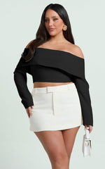 Ursula Top - Long Sleeve Off Shoulder Cropped Top in Black
