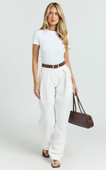 Valencia Pants - High Waist Pleated Tapered Leg Pants in White