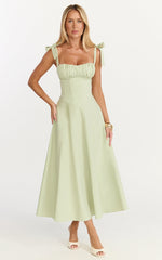 Vionette Midi Dress - Halter Neck Ruched Bust Corset Dress in Sage