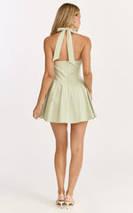 Vionette Mini Dress - Halter Neck Ruched Bust Corset Dress in Sage