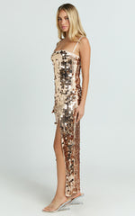 Wilfreda Midi Dress - Sequin Square Neck Bodycon Dress in Rose Gold