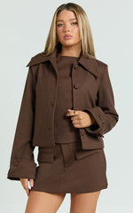 Yvette Jacket - Button Down Collared Jacket in Chocolate