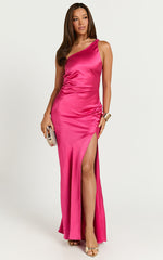 Zahra Maxi Dress - One Shoulder Tie Back Dress in Pink