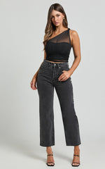 Zayla Top - One Shoulder Knot Mesh Corset Top in Black