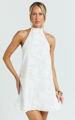 Ziva Mini Dress - Jacquard Halter A Line Dress in White