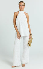 Ziva Two Piece Top and Pants Set - Halter Backless Top And Pants in White