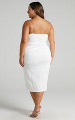 Big Ideas Midi Dress - V Neck Thigh Split Dress in White