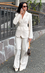 Ivy Blazer - Belted Tie Waist Blazer in Cream